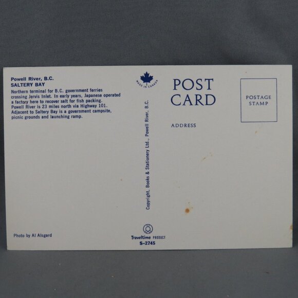 Vintage Postcard - Powell River Canada Saltery Bay - Traveltime - Picture 2 of 4